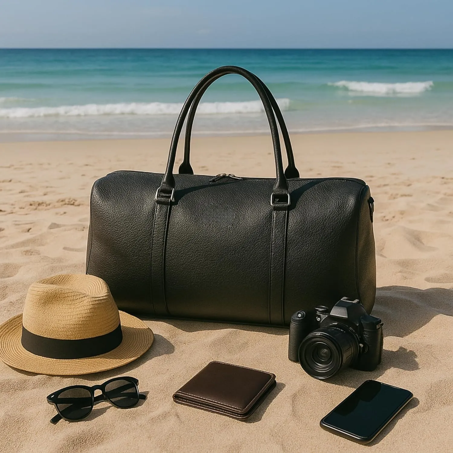 Real Cowhide Leather Travel Duffel Bag  Waterproof Weekender Overnight Bag, Vintage Handcrafted Travel Carry-On Luggage (Black)