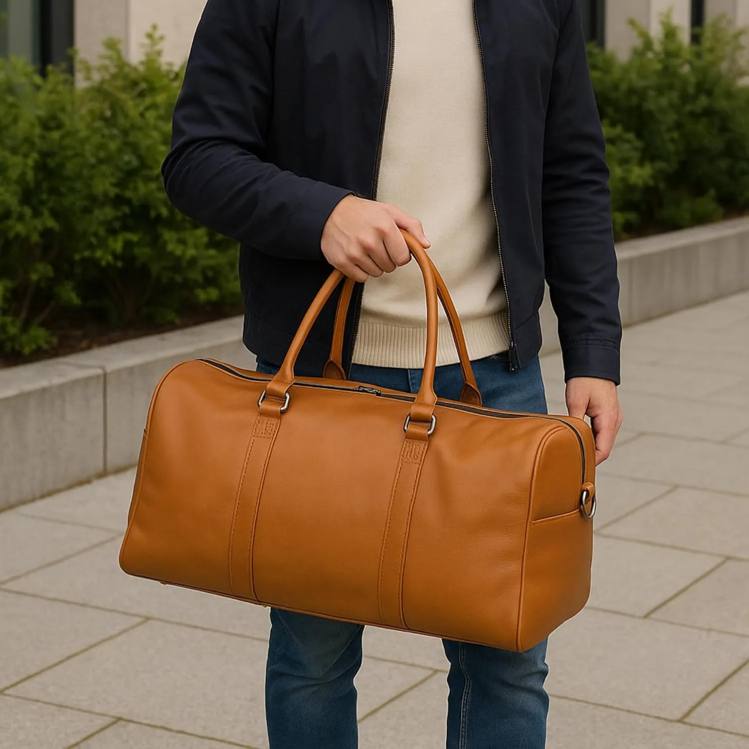 Real Cowhide Leather Travel Duffel Bag  Waterproof Weekender Overnight Bag, Vintage Handcrafted Travel Carry-On Luggage (Camel)