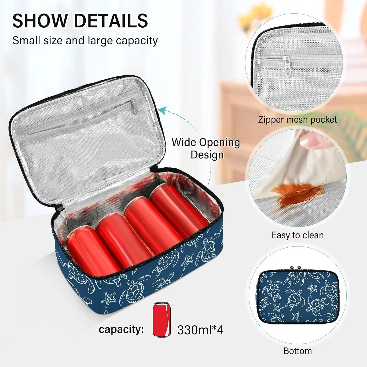 Sea Turtle Starfish Small Lunch Bag Little Insulated Lunch Box for Women Men Mini Kids Lunchbag Snack Container Portable Cooler Bag
