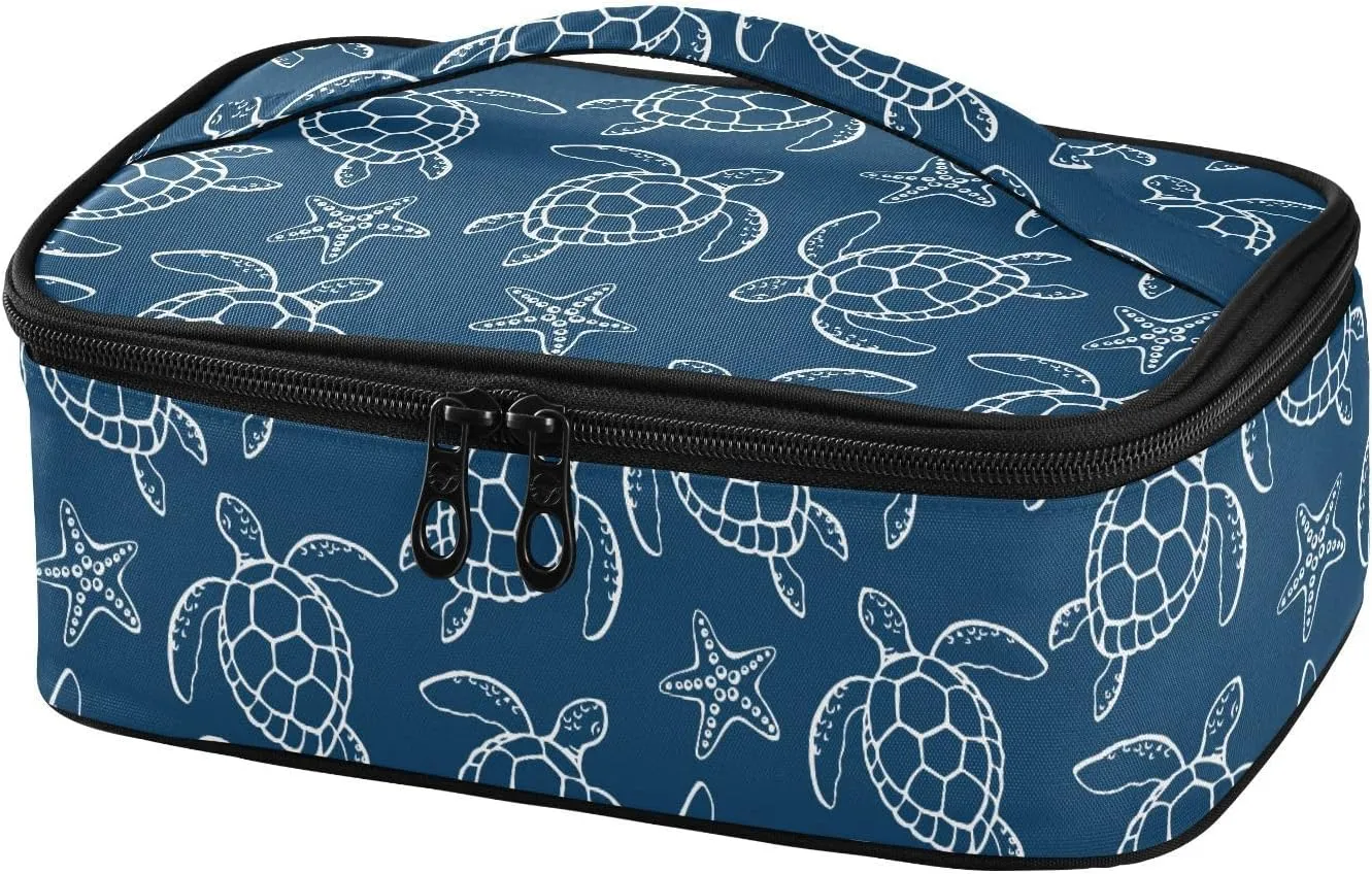 Sea Turtle Starfish Small Lunch Bag Little Insulated Lunch Box for Women Men Mini Kids Lunchbag Snack Container Portable Cooler Bag