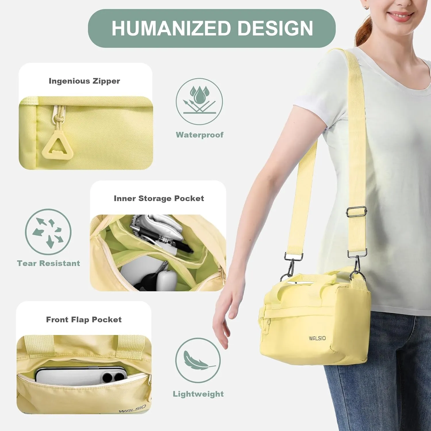 Small Gym Bag 9 inch, Mini Duffle Bag with Adjustable Strap, Lightweight Carry On Sport Bag for Women Girls (Light Yellow)