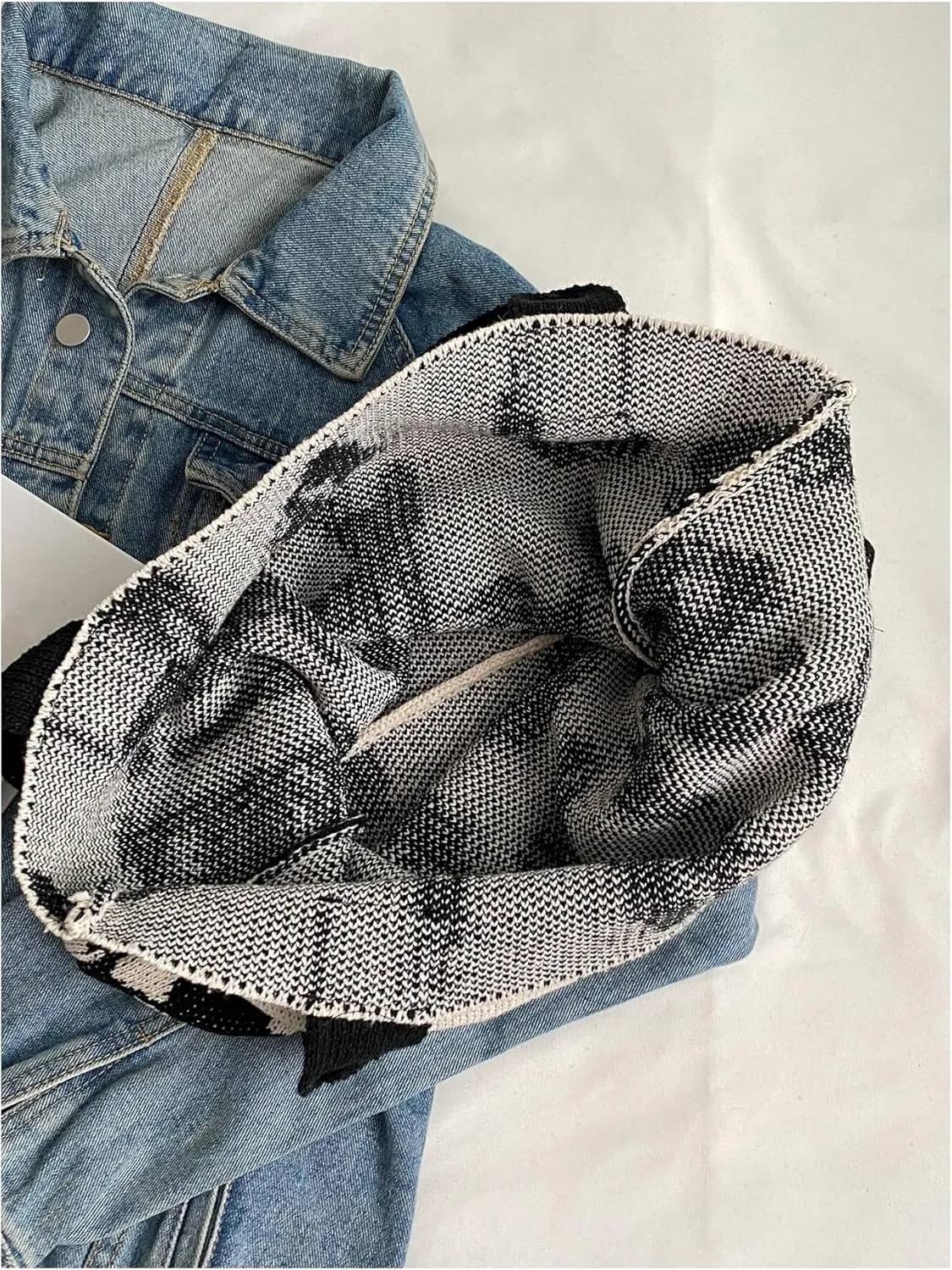 SweatyRocks Women's Letter Graphic Knitted Tote Bag Large Capacity Top Handle Shoulder Handbags