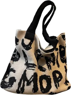 SweatyRocks Women's Letter Graphic Knitted Tote Bag Large Capacity Top Handle Shoulder Handbags