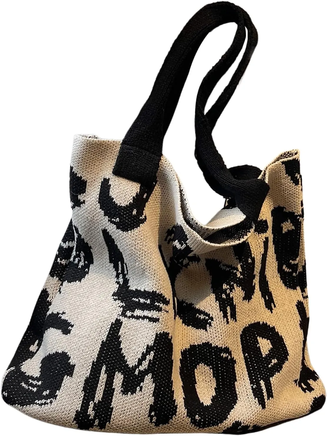 SweatyRocks Women's Letter Graphic Knitted Tote Bag Large Capacity Top Handle Shoulder Handbags