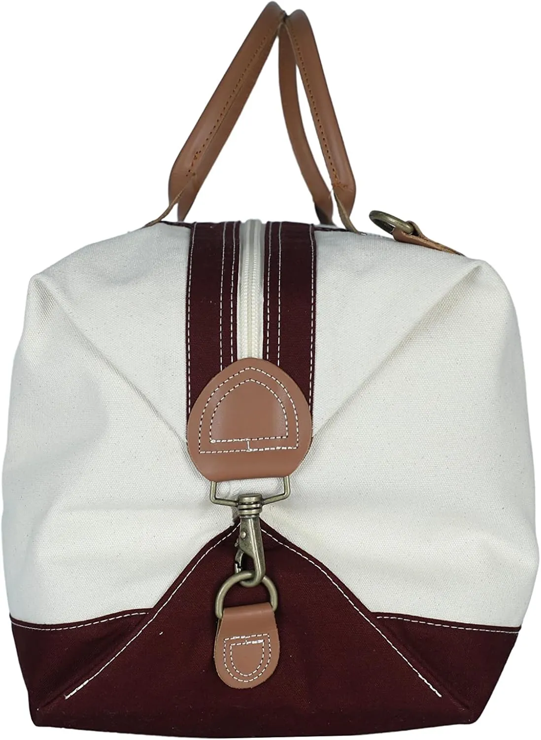 Tag&Crew Weekender Signature Duffle 20 Oz. Heavy Canvas Leather Handle Bag with Detachable Shoulder Strap Ideal for Overnight Travel Business Trip Vacations - Large, Maroon