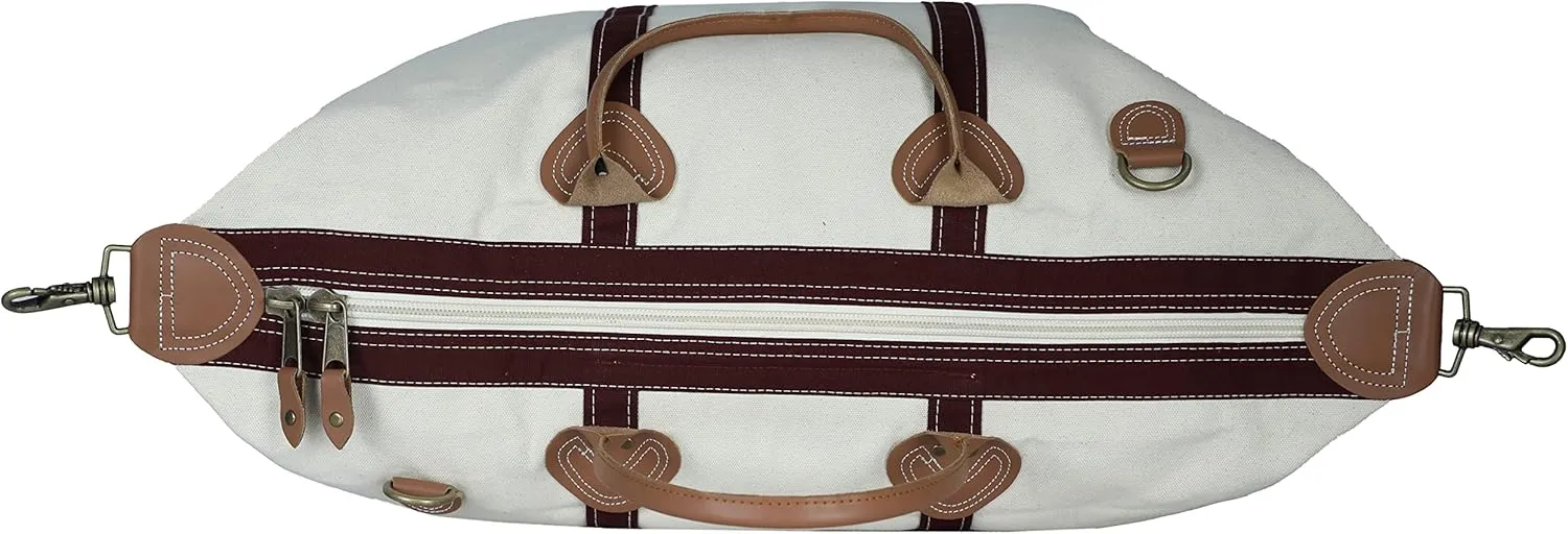Tag&Crew Weekender Signature Duffle 20 Oz. Heavy Canvas Leather Handle Bag with Detachable Shoulder Strap Ideal for Overnight Travel Business Trip Vacations - Large, Maroon
