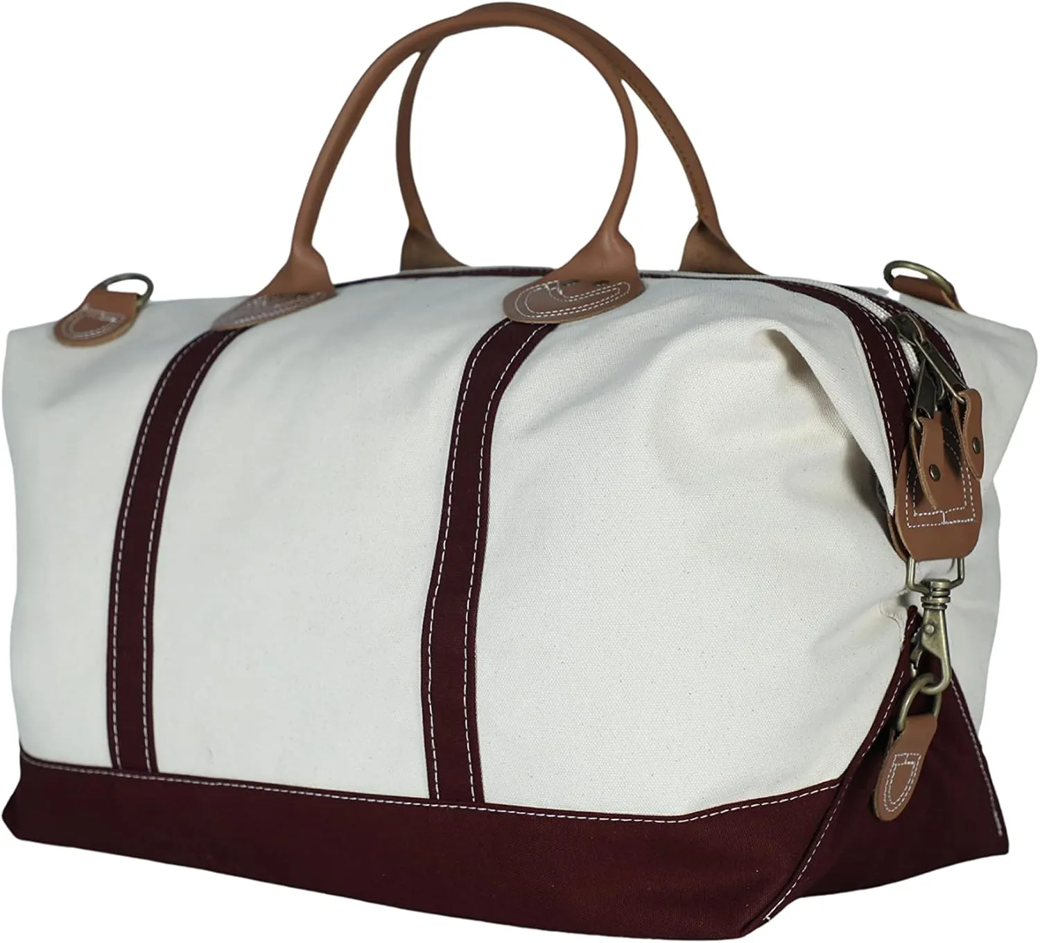 Tag&Crew Weekender Signature Duffle 20 Oz. Heavy Canvas Leather Handle Bag with Detachable Shoulder Strap Ideal for Overnight Travel Business Trip Vacations - Large, Maroon