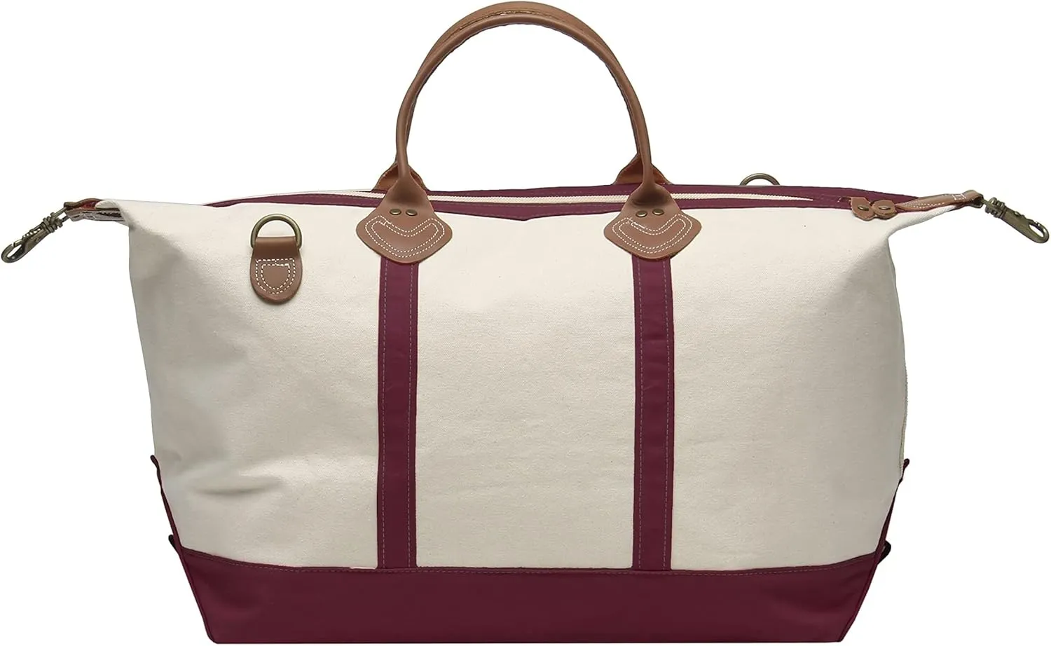 Tag&Crew Weekender Signature Duffle 20 Oz. Heavy Canvas Leather Handle Bag with Detachable Shoulder Strap Ideal for Overnight Travel Business Trip Vacations - Large, Maroon