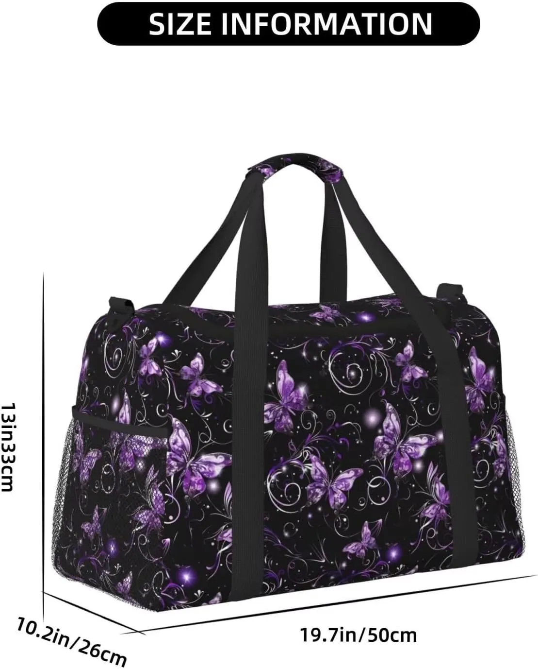 Travel Duffle Bag Purple Butterfly Weekender Overnight Bag for Women Boho Flower Butterflies Large Carry On Bag for Travel, Business Trips, Sports Aesthetic Cute Hippie Overnight Bag