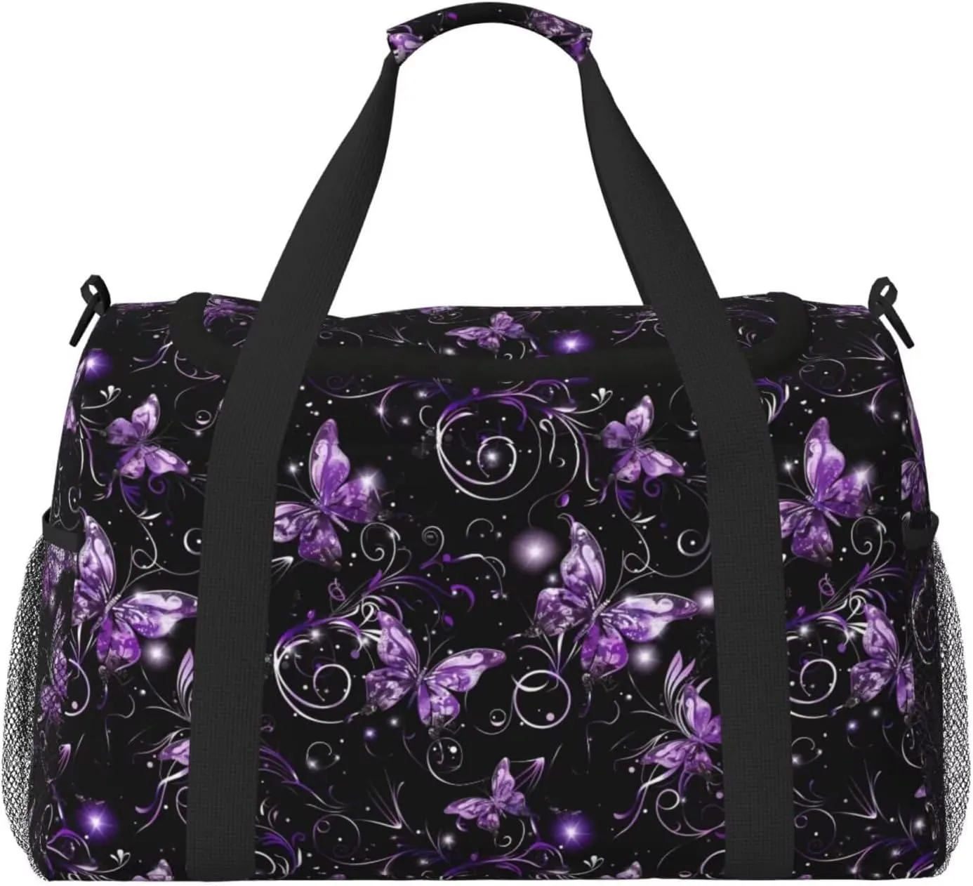 Travel Duffle Bag Purple Butterfly Weekender Overnight Bag for Women Boho Flower Butterflies Large Carry On Bag for Travel, Business Trips, Sports Aesthetic Cute Hippie Overnight Bag