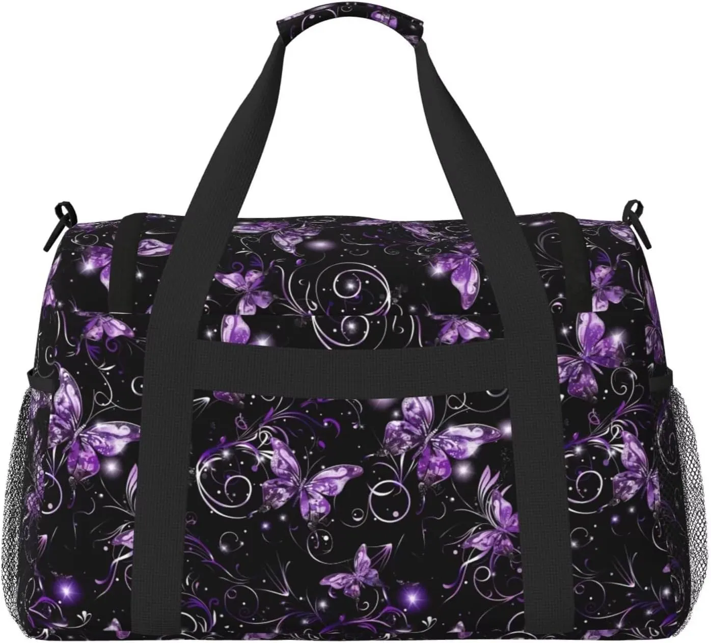 Travel Duffle Bag Purple Butterfly Weekender Overnight Bag for Women Boho Flower Butterflies Large Carry On Bag for Travel, Business Trips, Sports Aesthetic Cute Hippie Overnight Bag