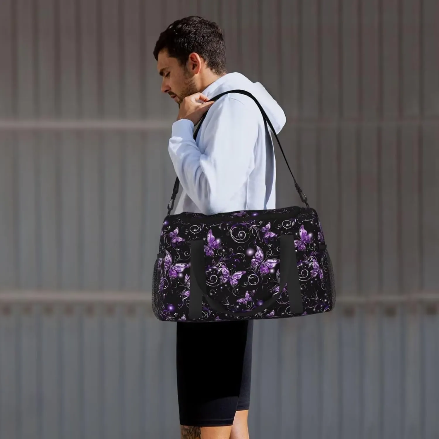 Travel Duffle Bag Purple Butterfly Weekender Overnight Bag for Women Boho Flower Butterflies Large Carry On Bag for Travel, Business Trips, Sports Aesthetic Cute Hippie Overnight Bag