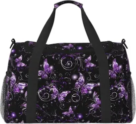 Travel Duffle Bag Purple Butterfly Weekender Overnight Bag for Women Boho Flower Butterflies Large Carry On Bag for Travel, Business Trips, Sports Aesthetic Cute Hippie Overnight Bag