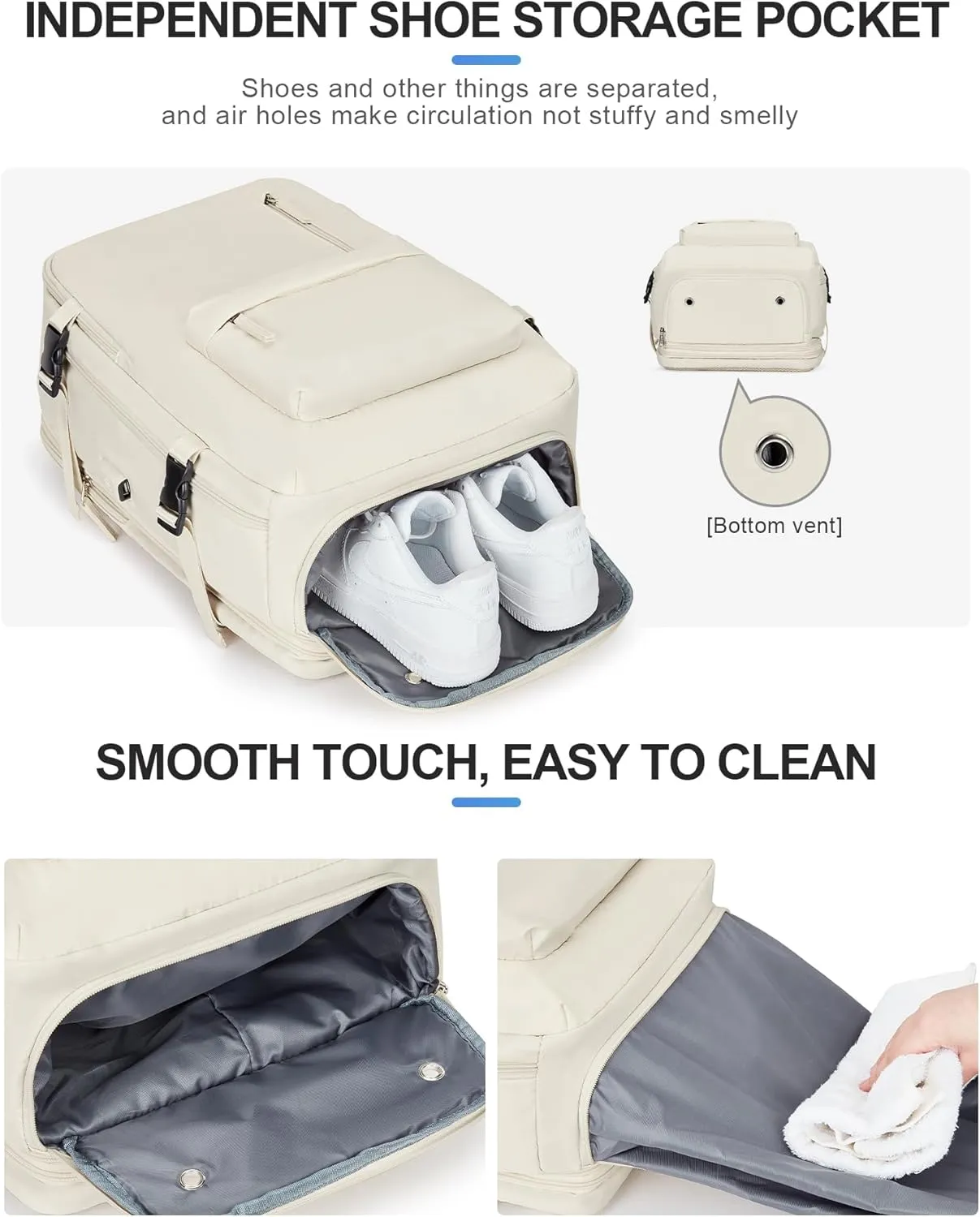 VGCUB Large Travel Backpack Bag for Women Men,Carry on Backpack,17 Inch Laptop Business Work Waterproof Backpack with Laptop Compartment,Person Item Flight Approved,Mochila de Viaje,Beige Expandable