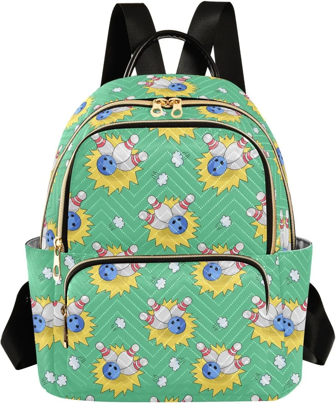 VIGTRO Women Fashion Backpack Quilted Mini Purse Bowling Doodles Pattern, Lightweight Travel Casual Shoulder Backpack with Adjustable Straps Size S