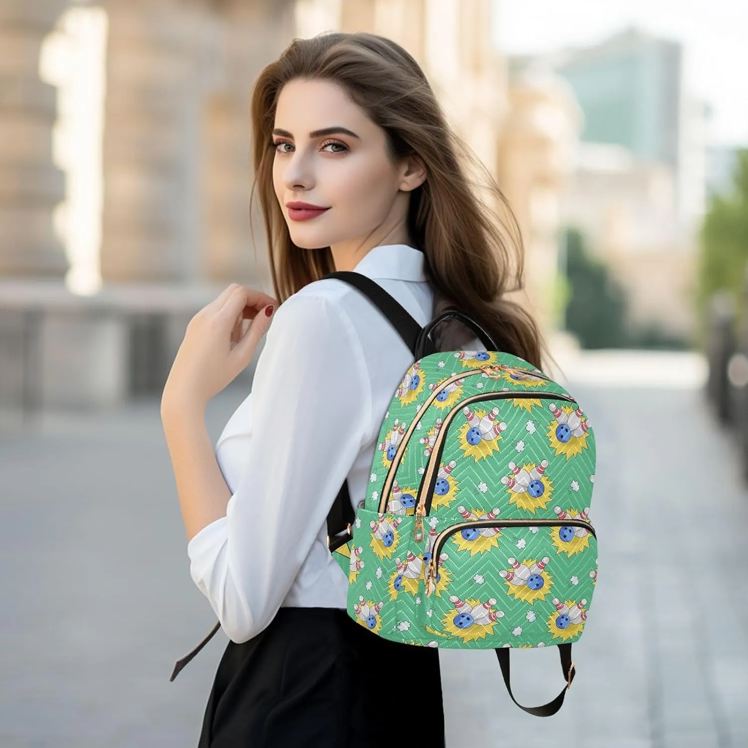 VIGTRO Women Fashion Backpack Quilted Mini Purse Bowling Doodles Pattern, Lightweight Travel Casual Shoulder Backpack with Adjustable Straps Size S