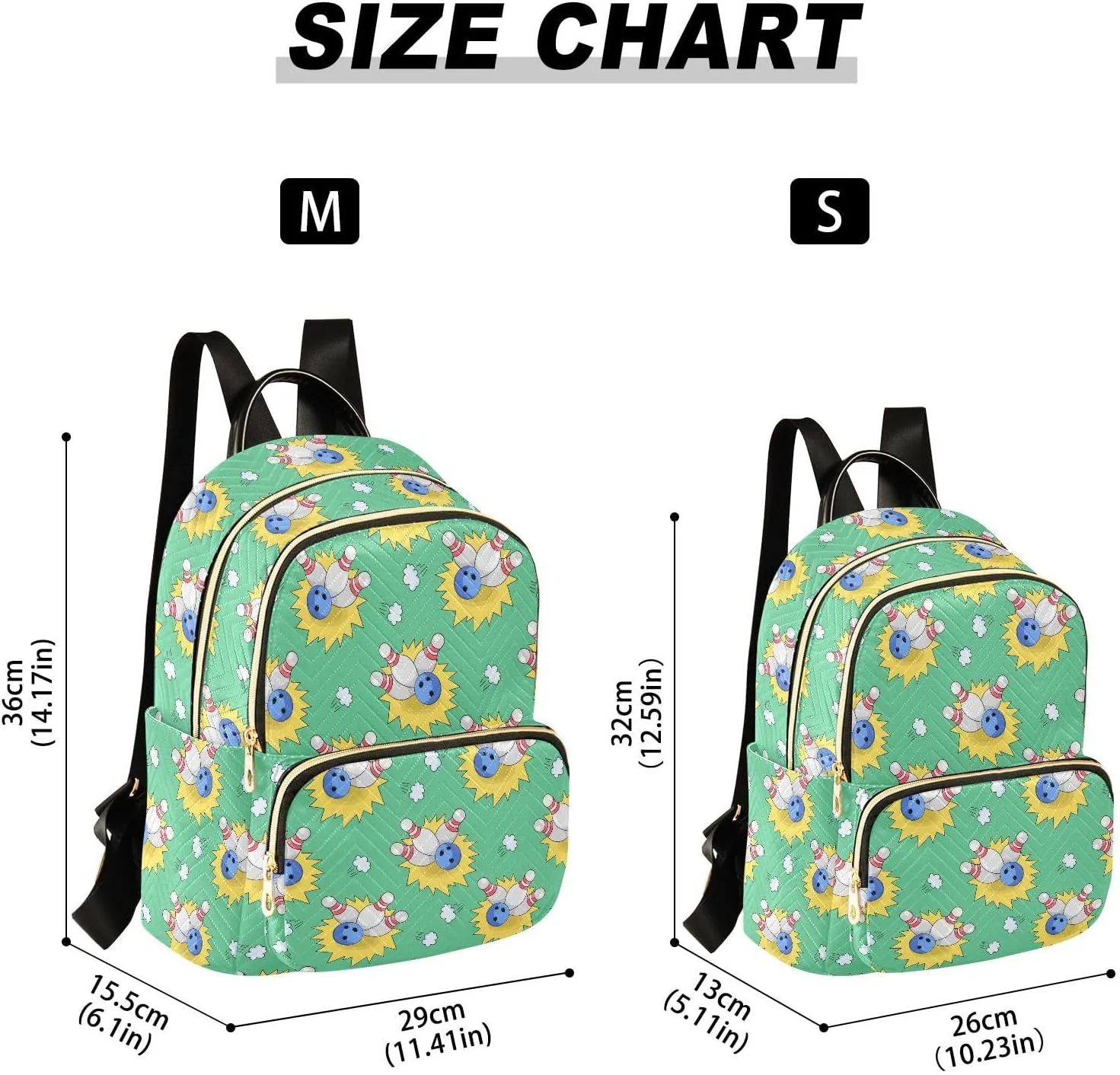 VIGTRO Women Fashion Backpack Quilted Mini Purse Bowling Doodles Pattern, Lightweight Travel Casual Shoulder Backpack with Adjustable Straps Size S