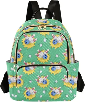 VIGTRO Women Fashion Backpack Quilted Mini Purse Bowling Doodles Pattern, Lightweight Travel Casual Shoulder Backpack with Adjustable Straps Size S