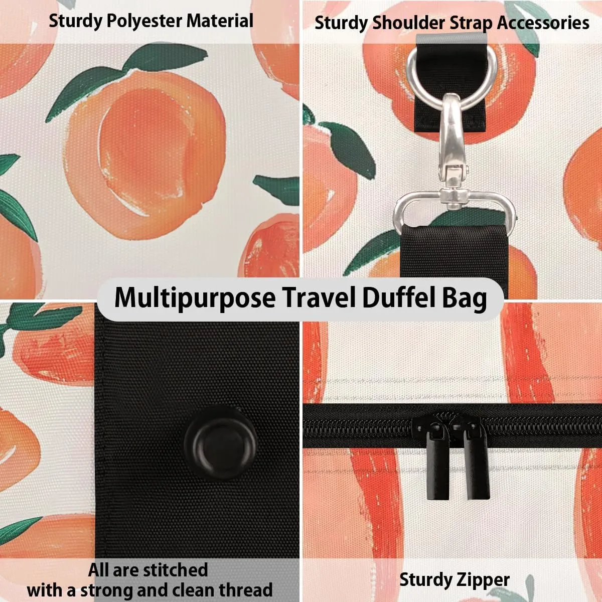 Watercolor Peach Foldable Lightweight Duffle Bag for Travel - Waterproof Carry On Bags for Airplanes, Travel Duffel Bags for Gym, Weekend