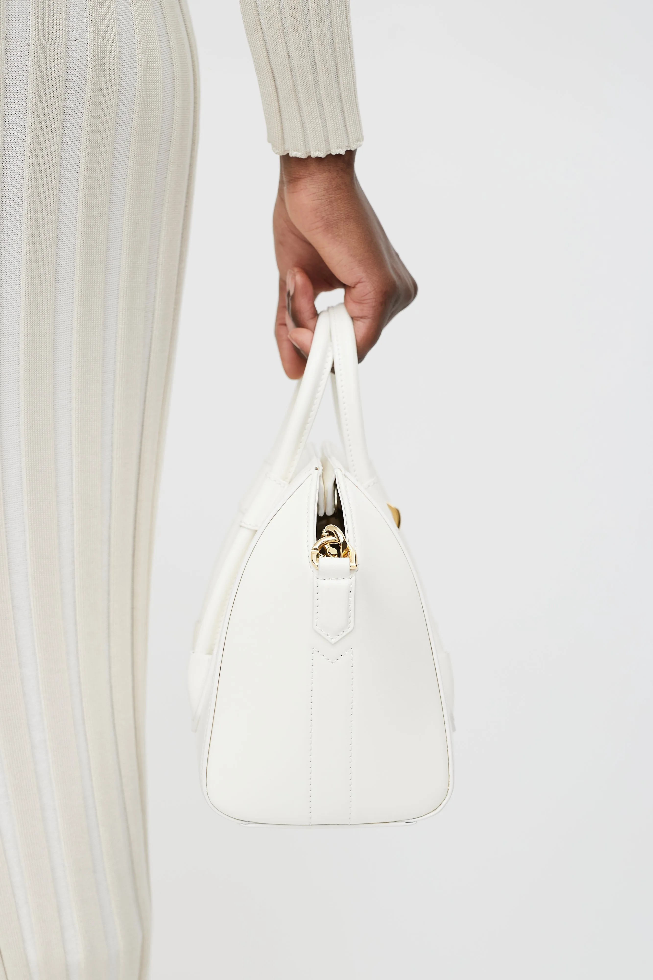 White & Gold Mini Antigona Lock Bag