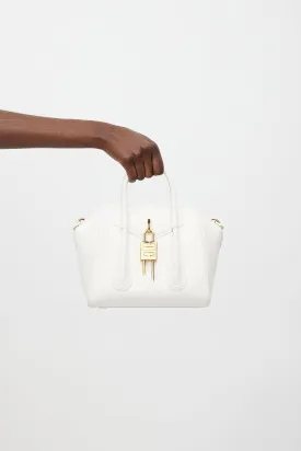 White & Gold Mini Antigona Lock Bag