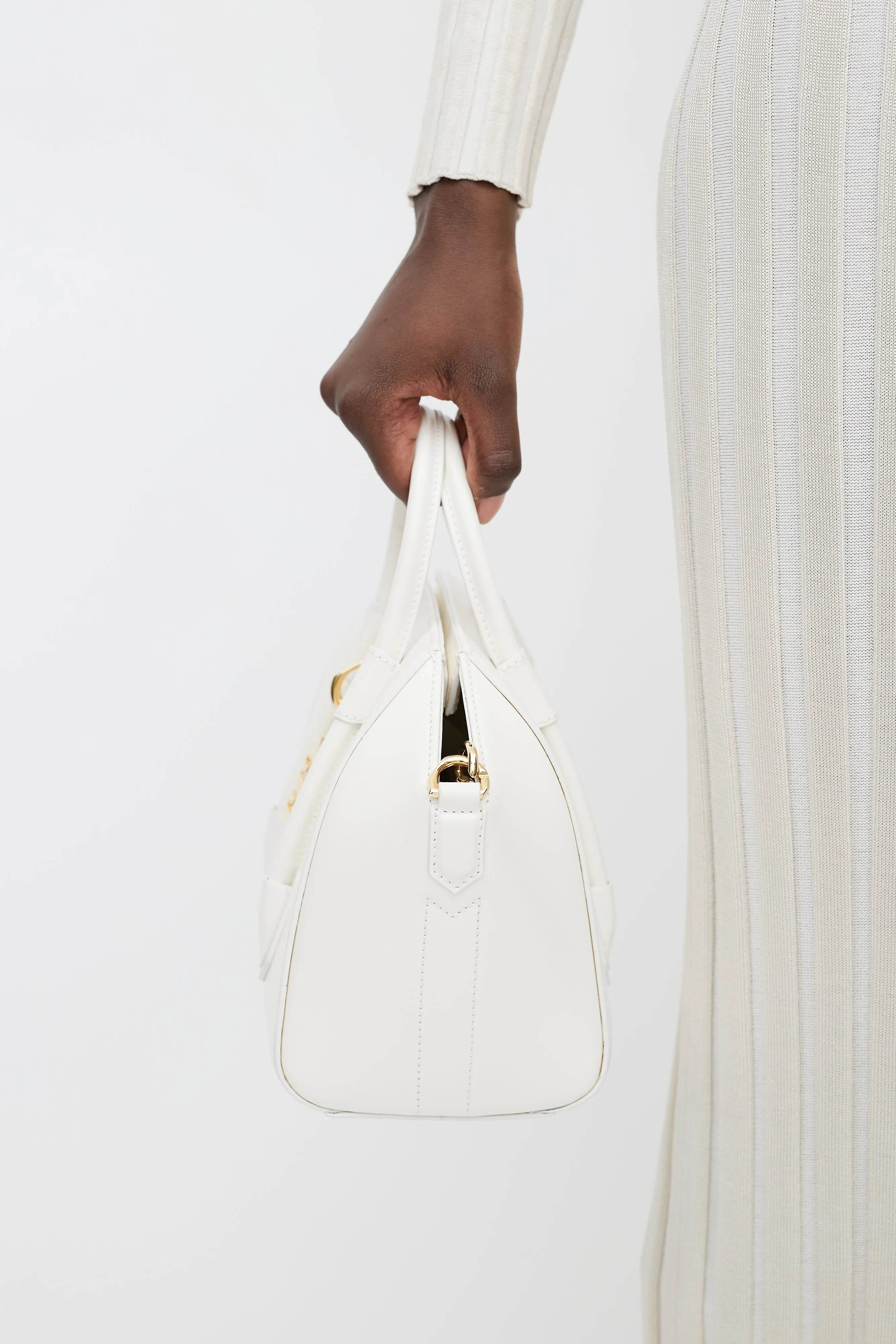 White & Gold Mini Antigona Lock Bag