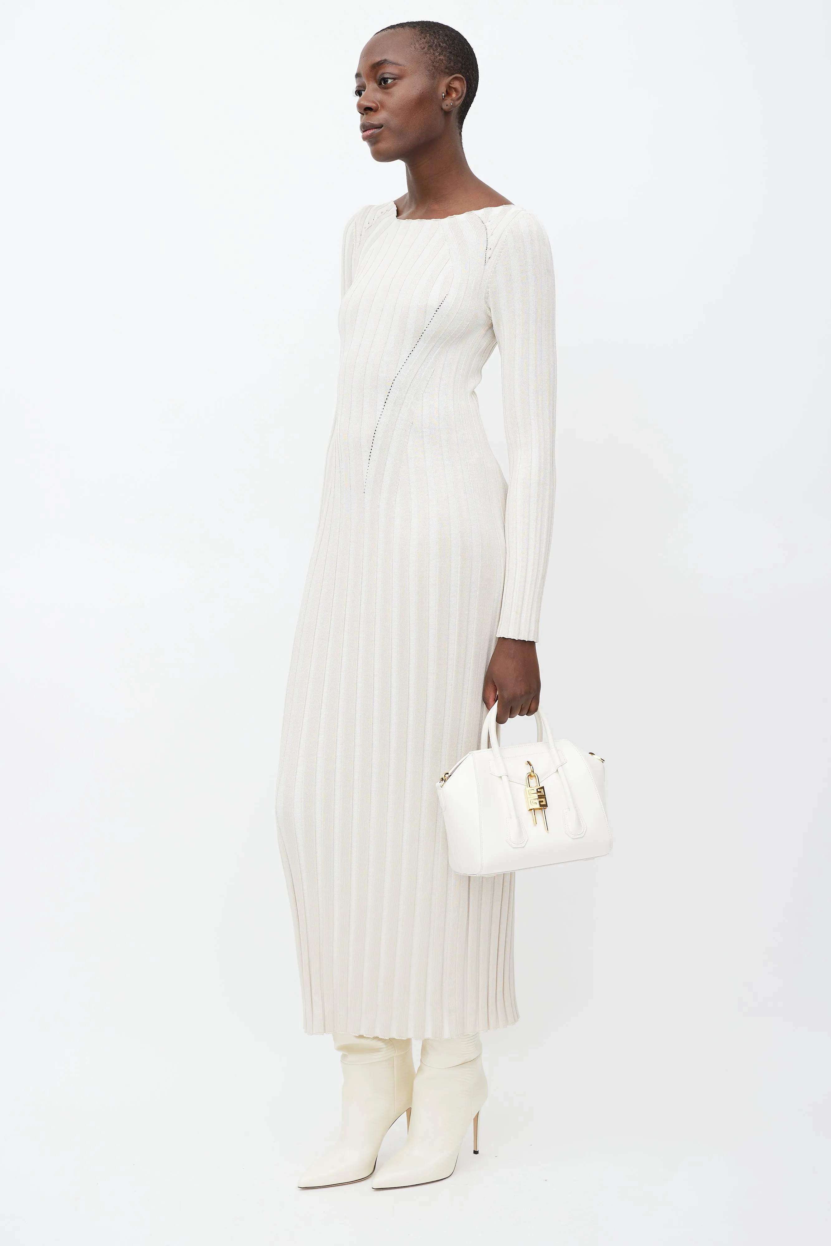 White & Gold Mini Antigona Lock Bag