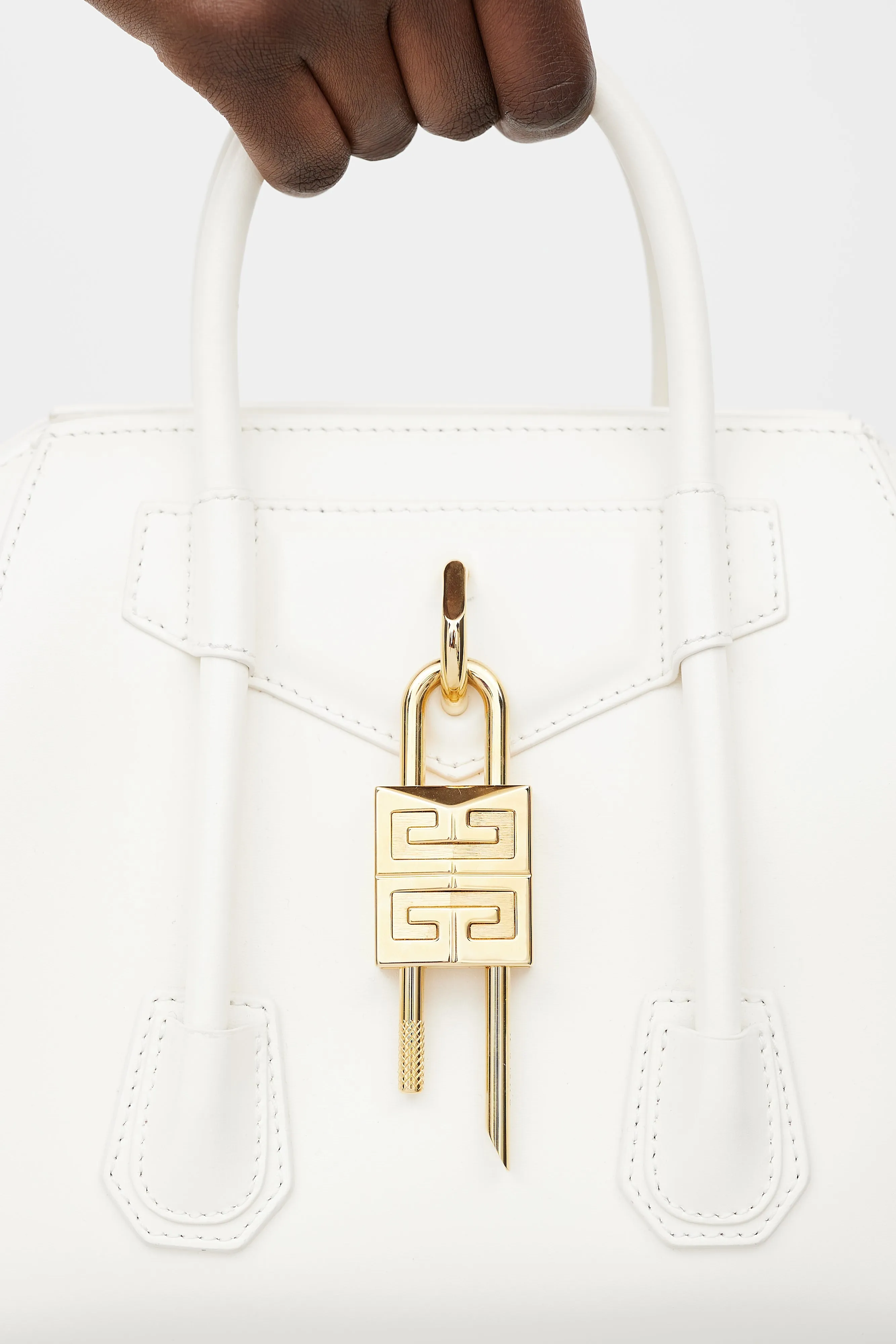White & Gold Mini Antigona Lock Bag
