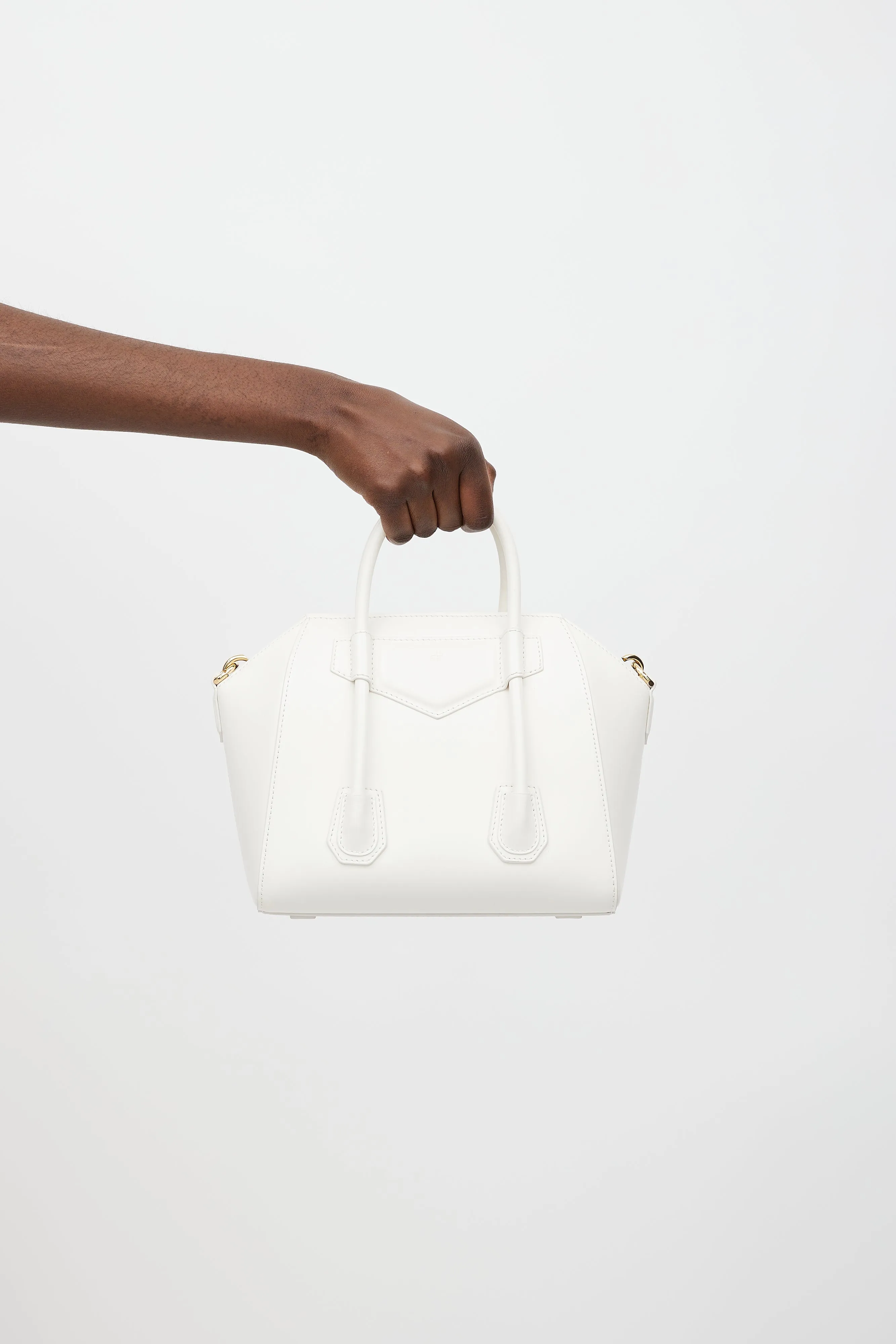 White & Gold Mini Antigona Lock Bag