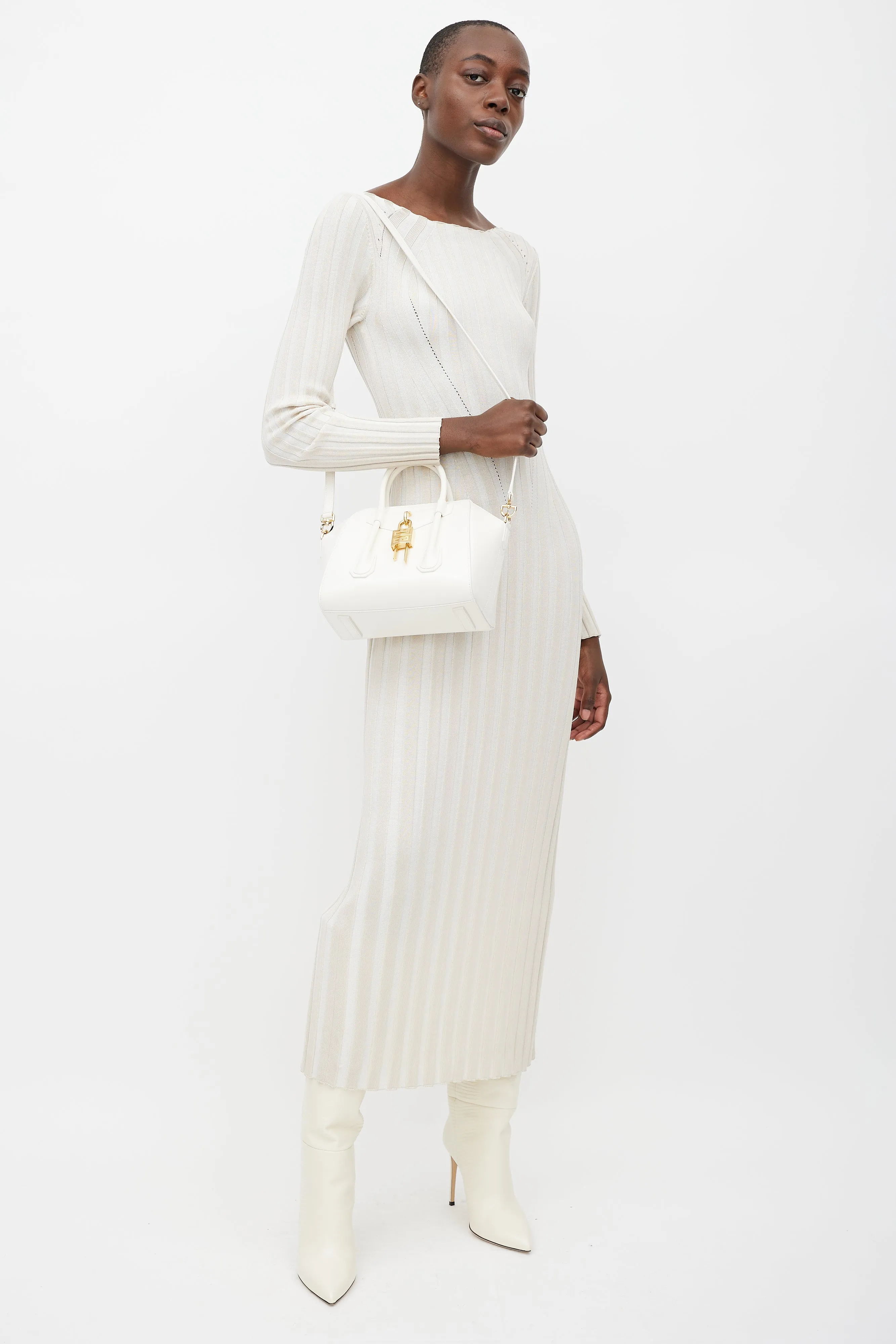 White & Gold Mini Antigona Lock Bag