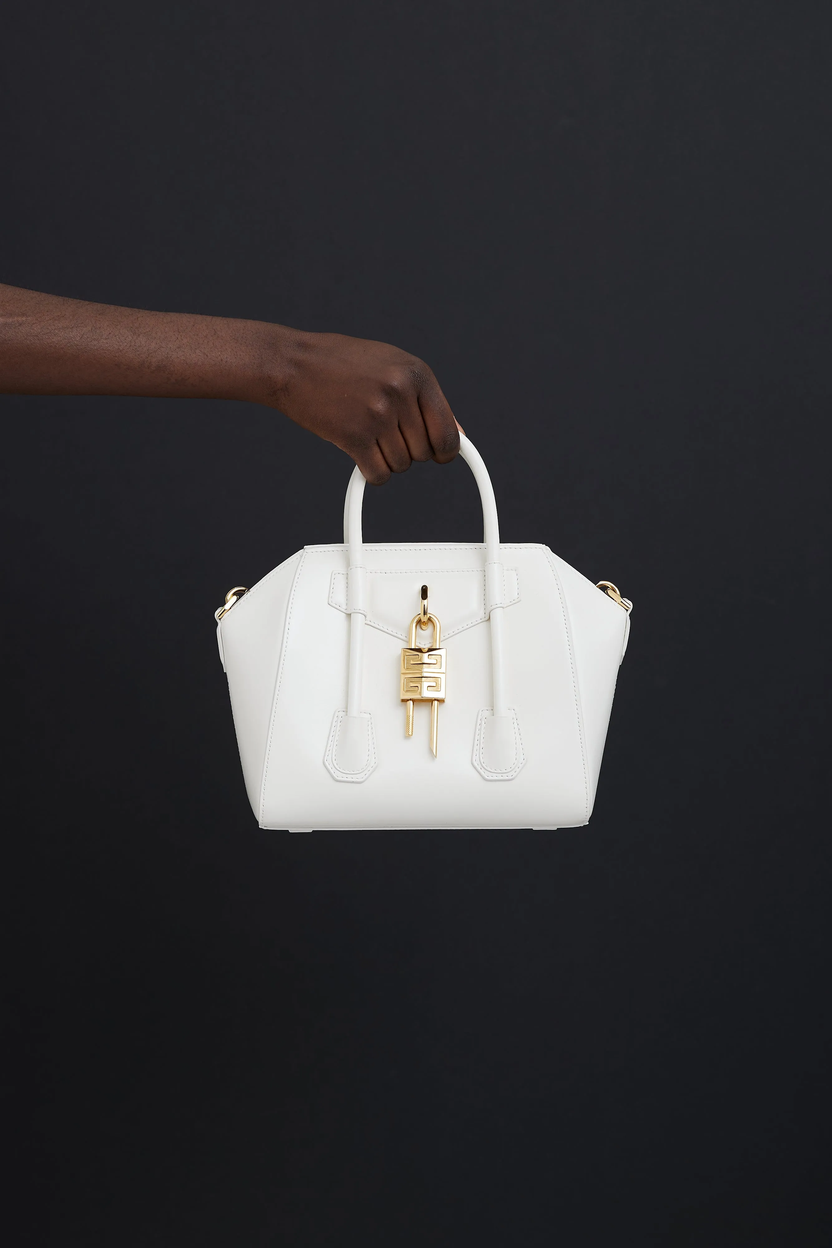 White & Gold Mini Antigona Lock Bag