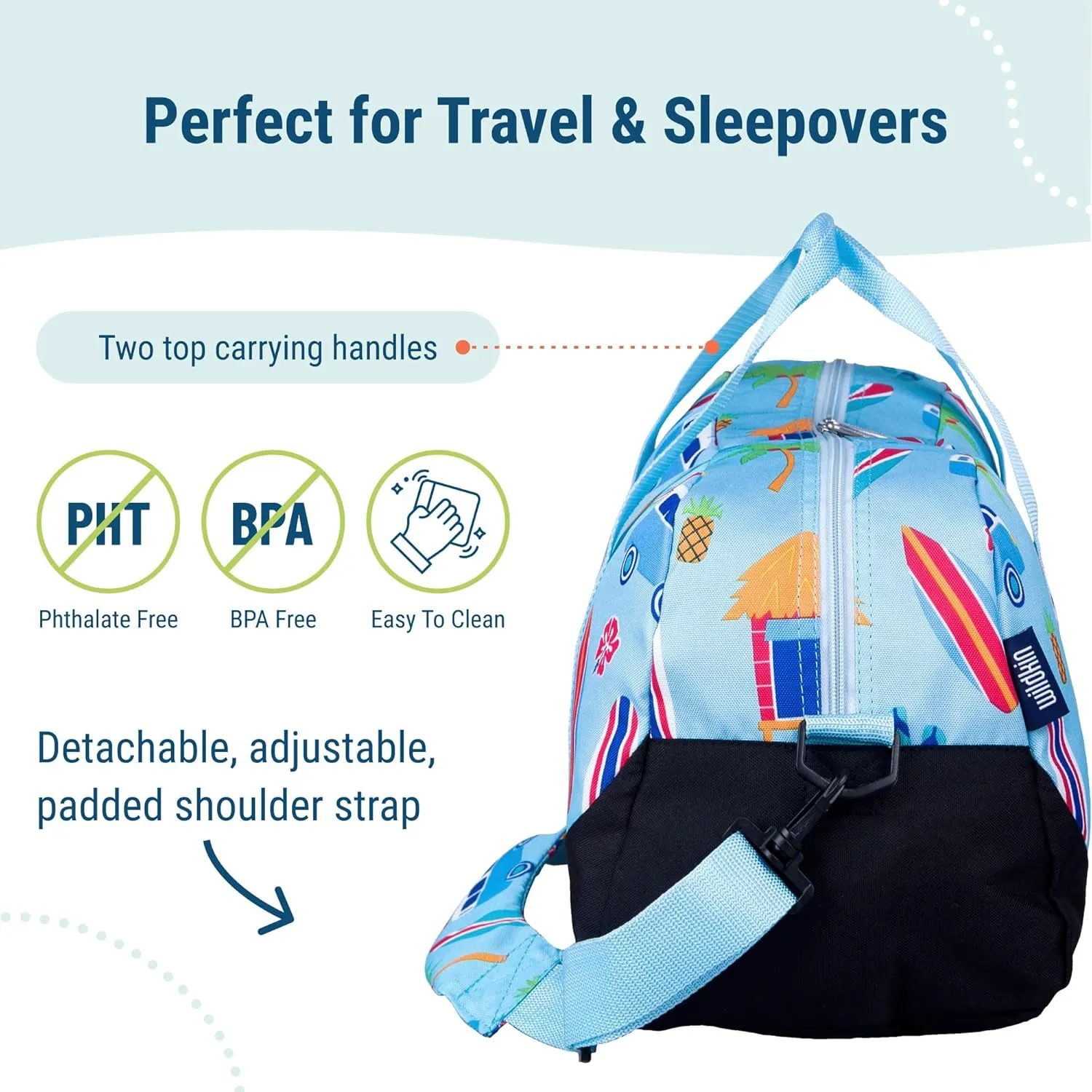 Wildkin Kids Overnighter Duffel Bag  Carry-On Size, Ideal for School & Sleepovers  Surf Shack