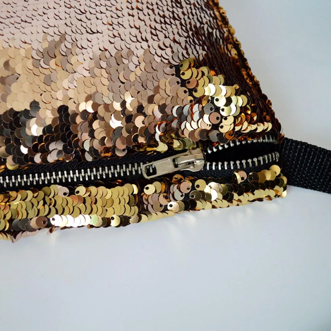 Women Men Glitter Mermaid Sequins Fanny Pack Contrast Color Rave Beach Waist Bag Chest Pack Corss-body Bag Purse Pouch Champagne Gold