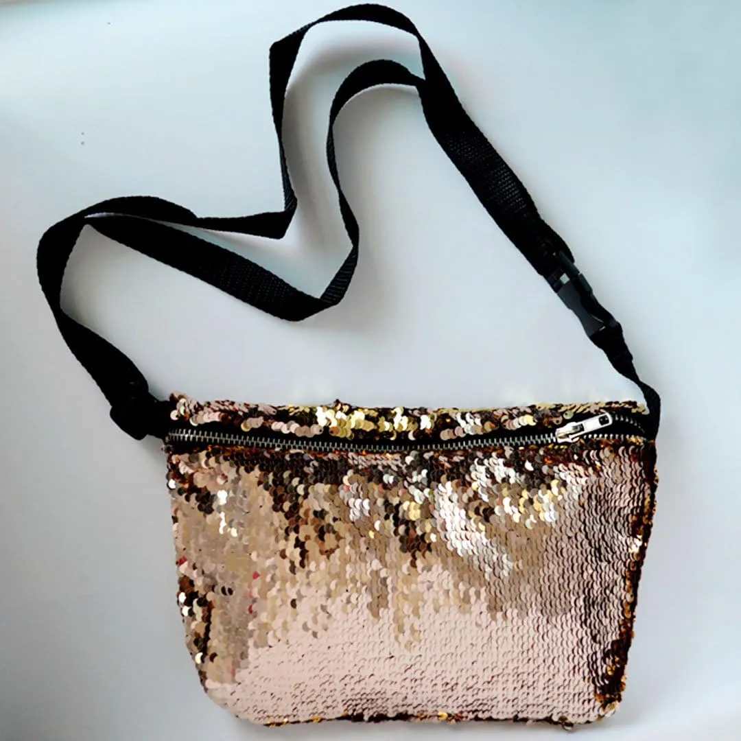 Women Men Glitter Mermaid Sequins Fanny Pack Contrast Color Rave Beach Waist Bag Chest Pack Corss-body Bag Purse Pouch Champagne Gold