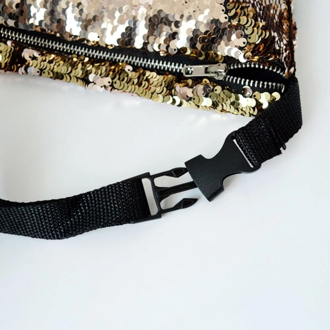 Women Men Glitter Mermaid Sequins Fanny Pack Contrast Color Rave Beach Waist Bag Chest Pack Corss-body Bag Purse Pouch Champagne Gold
