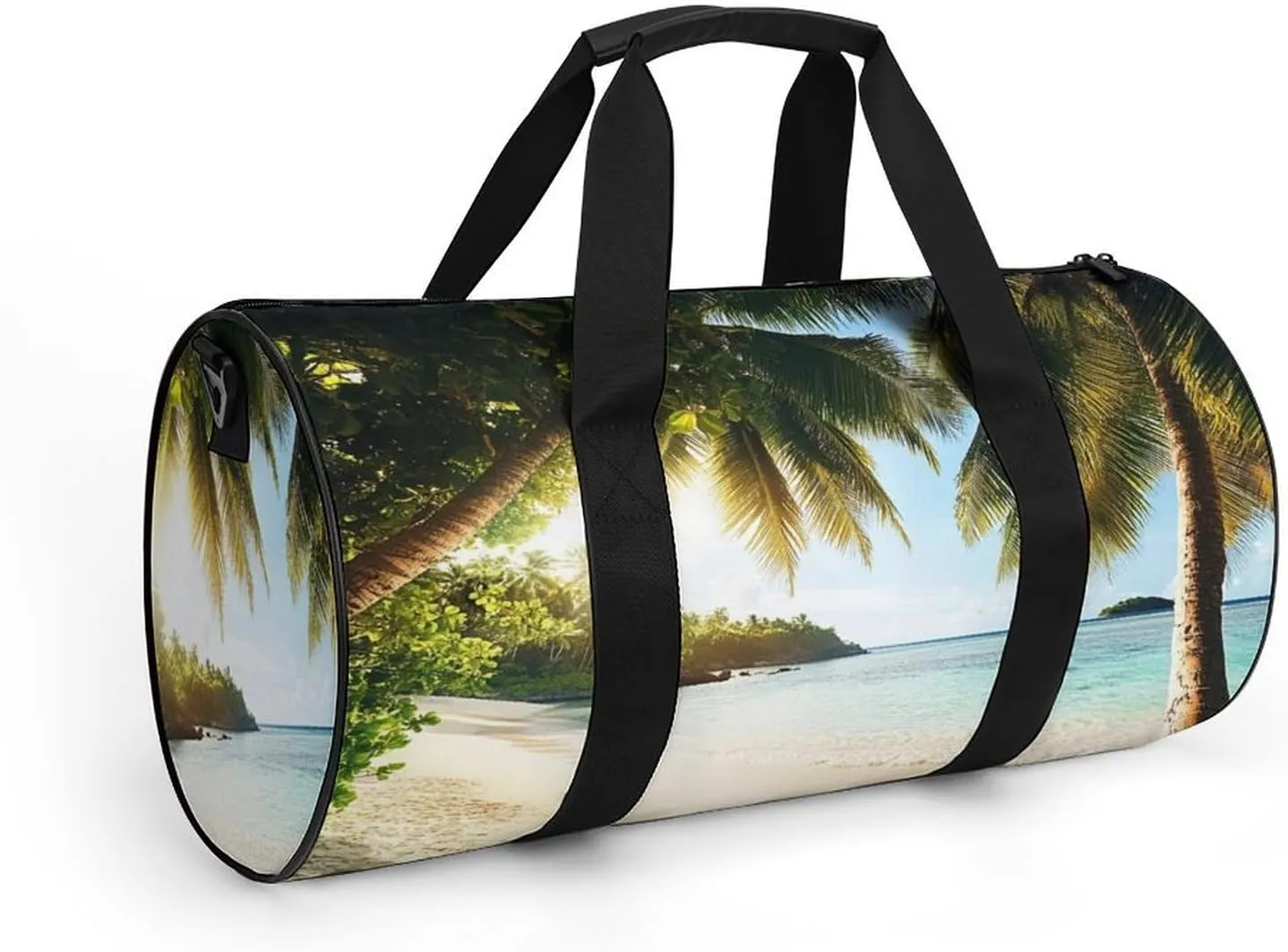 Womens Sports Gym Bag Nature Clouds Sky Summer Sand Trees Ocean Sea Beach Overnight Duffel Bag with Pocket Portable Waterproof Travel Fitness Handbag