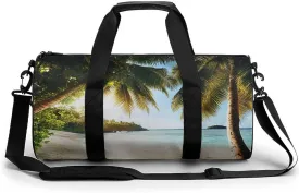 Womens Sports Gym Bag Nature Clouds Sky Summer Sand Trees Ocean Sea Beach Overnight Duffel Bag with Pocket Portable Waterproof Travel Fitness Handbag