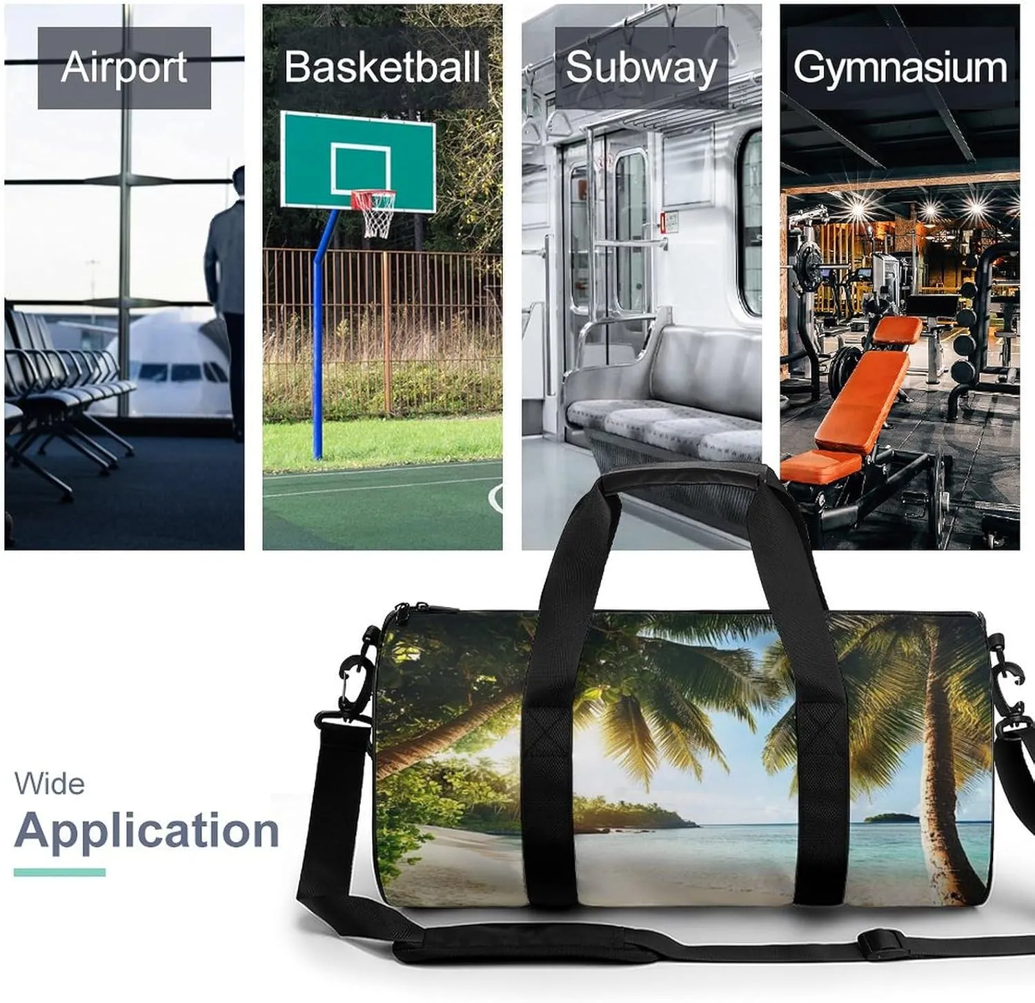 Womens Sports Gym Bag Nature Clouds Sky Summer Sand Trees Ocean Sea Beach Overnight Duffel Bag with Pocket Portable Waterproof Travel Fitness Handbag